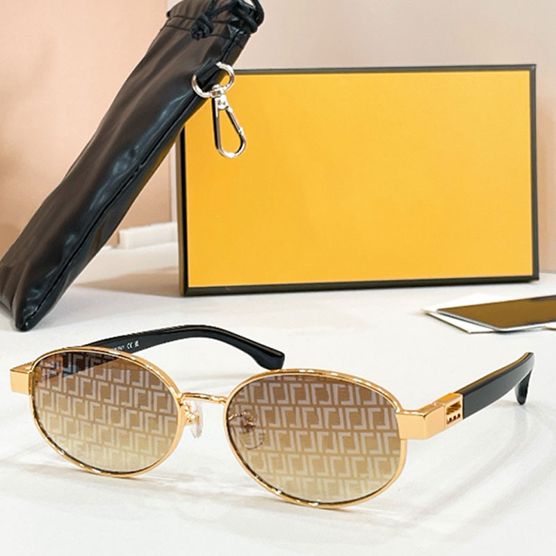 Fashion Designer Womens Sunglasses Metal Oval Frame Luxury Brand Women Glasses Vacation Travel Goggles Outdoor Casual Style With Original Box FE4021