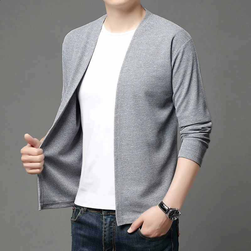 Spring and Summer Solid Color Knitted Cardigan Jacket Sun Protection Clothing Men's Shirt Loose Sleeves Fashionable Versatil 260918
