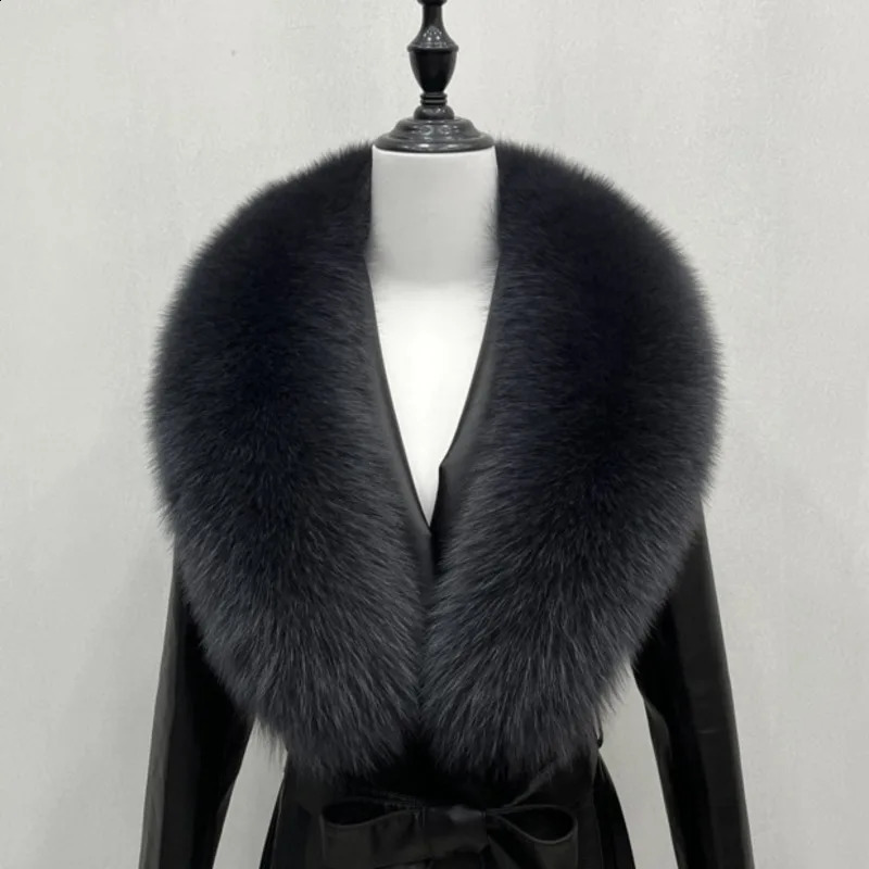 Fox Fur Collar Winter Women 100% Natural Scarf Furry Shawls Neck Warm Warps Plush Scarves Coat Jacket 260920