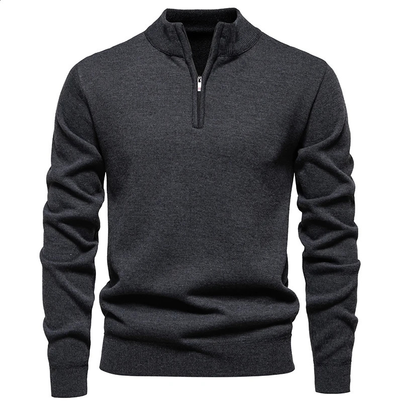 2026 Mens HalfZip Stand Collar Pullover Sweater Business Casual Youth Trend Plain Knitted Fleece Sweaters Knitwear Tops 260920