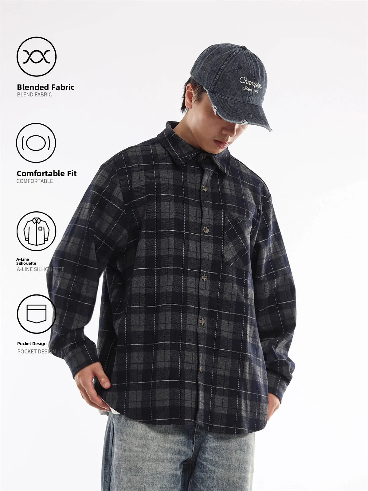Retro Japanese Style Long Sleeve Fleece Flannel Shirt Men's Autumn Layering Casual Commuting Loose Plaid Shirt City Walk 260920