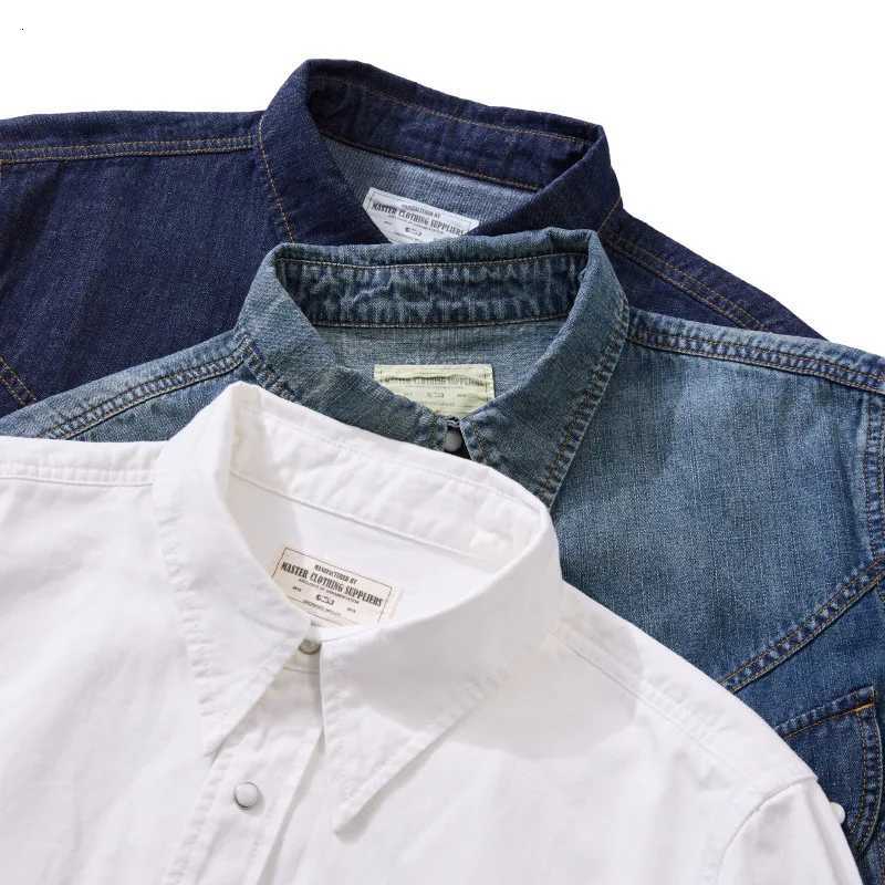 Men's Casual Shirts 100% cotton vintage original color wash bamboo joint denim shirt men's double bag design long-sleeved jacket X260919
