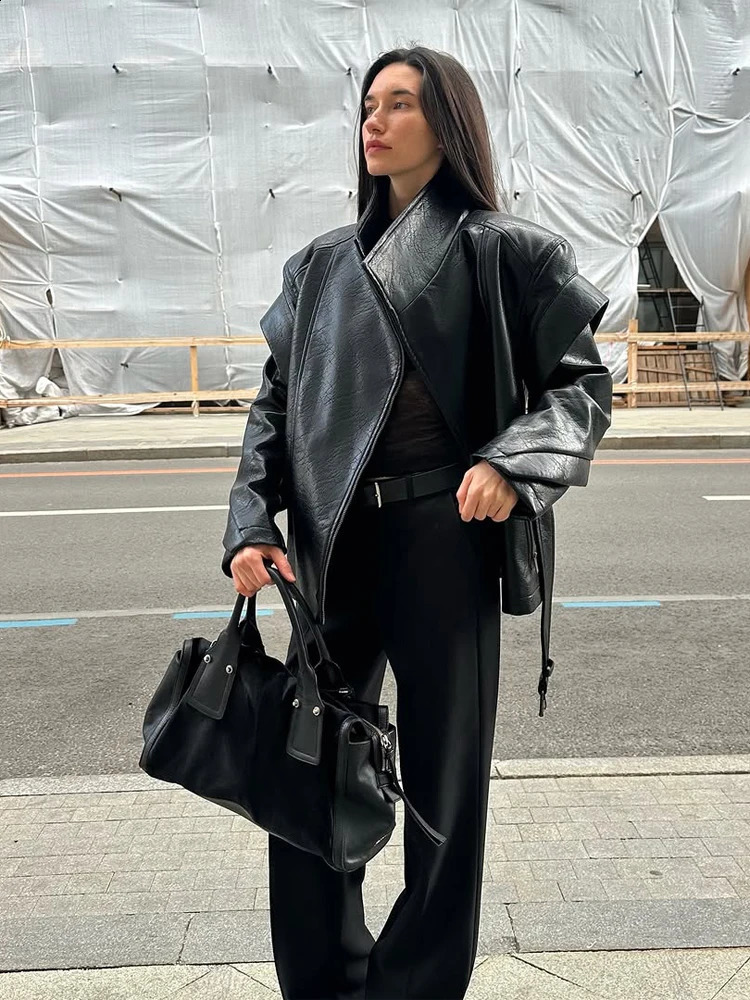 Fashion Loose Solid Coat Women Street Pu Leather Full Sleeve Stand Collar Jackets Female Autumn Lady Casaul Outerwear 260918