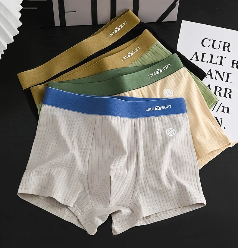 5Pcs Men Striped Boxer Briefs Soft Breathable Mid Waist Elastic Waistband Cotton Blend Underwear Shorts 260920