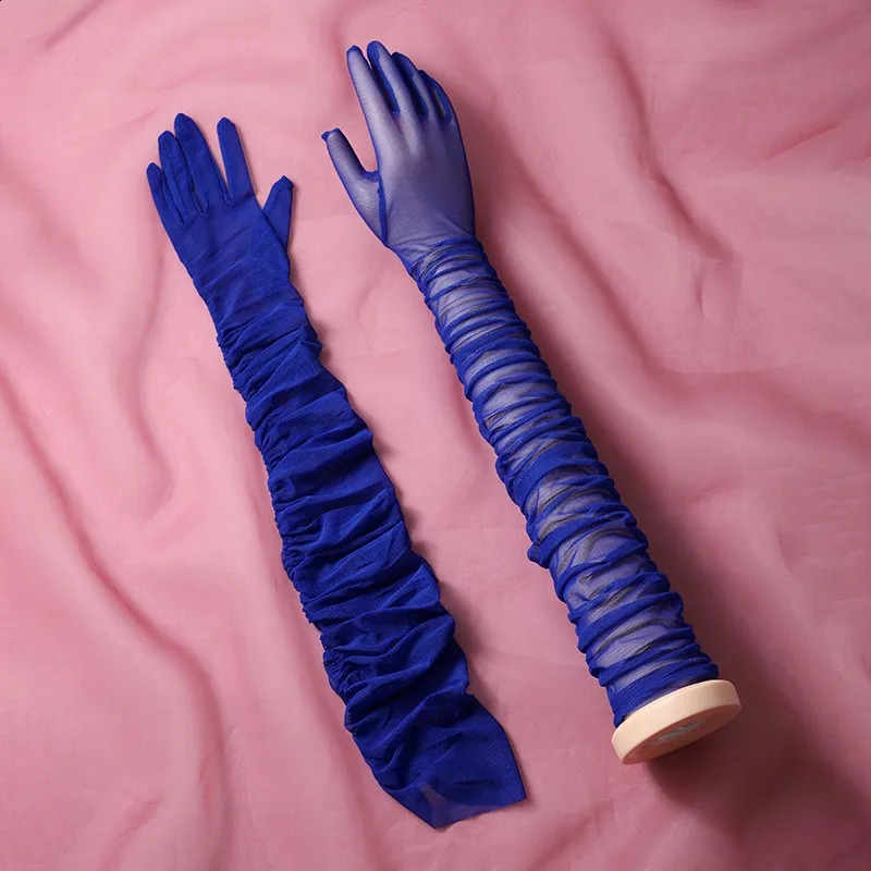 70CM Sexy Mesh Folds Ruffles Long Gloves Multicolored High Elasticity Elegant Women s Accessories Opera Bride Wedding 260920