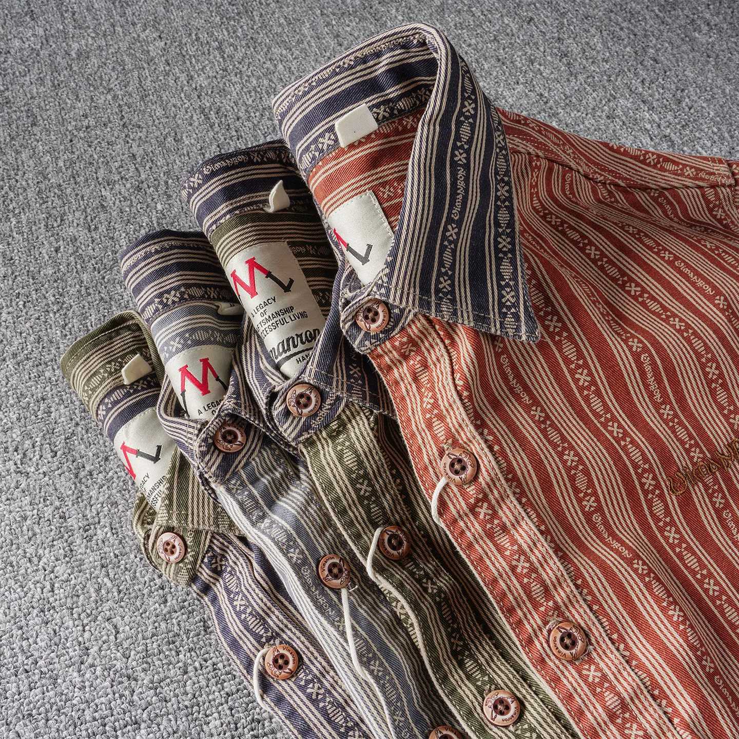 Men's Casual Shirts Ethnic style retro pattern simple embroidery long-sleeved shirt men's woven cotton washed contrast lapel thin jacket X