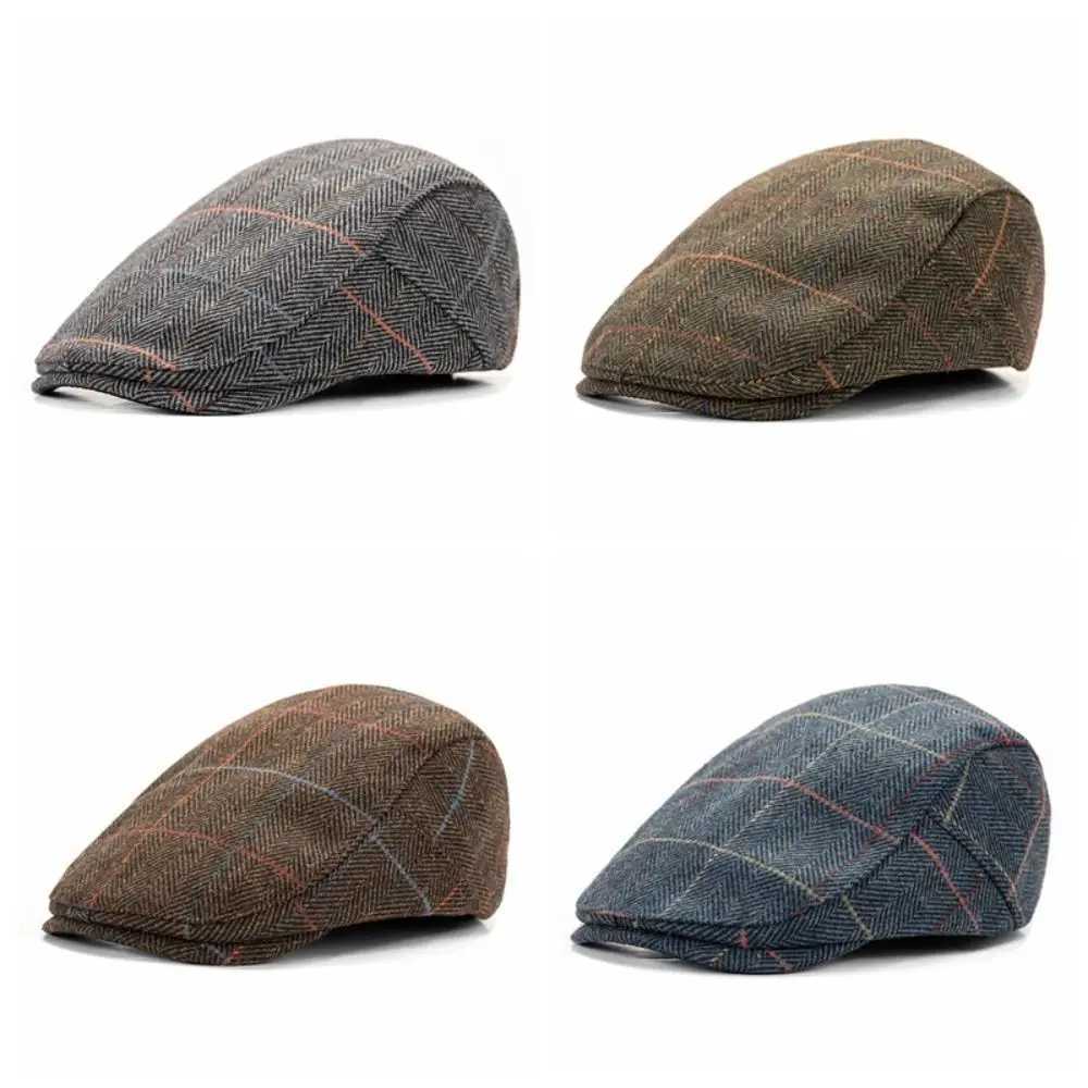 Blend Wool Berets Men's Vintage Beret Hat Winter Thick Stripe Design Golf Flat Cap Elegant Adjustable Size Warm Gatsby Hat Gentleman N260919