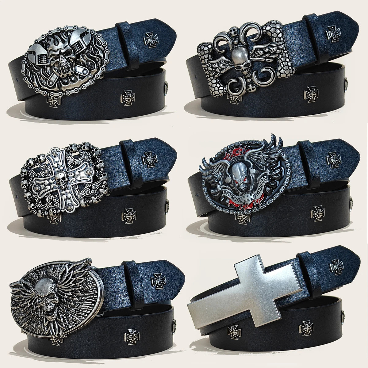 Black Punk Style PU Leather Belt Unisex Gothic Fashion Accessory Cross rivet decoration Y2K rock hiphop style Jeans Gift 260918