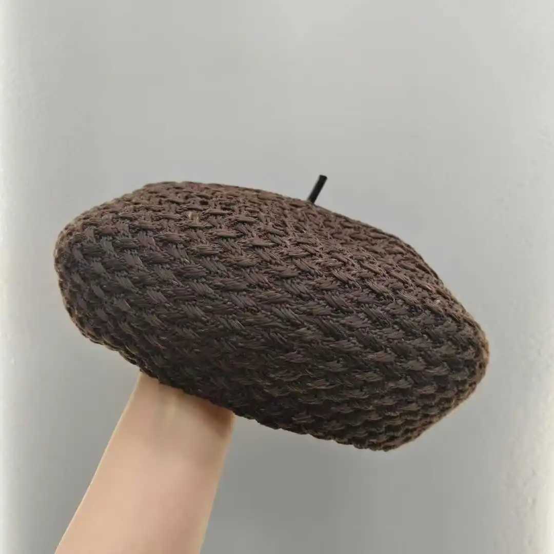 And Berets New Model Spring Summer Painter's Caps Versatile Woven Knitted Beret Women's Simple And Trendy Coarse Woven Hats N260919