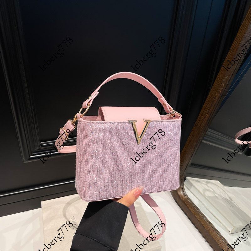 designer Trendy Sequin Fashionable Letter Design Personalized Solid Color European and American Style Large Capacity Women s Handbag Shoulder Crossb