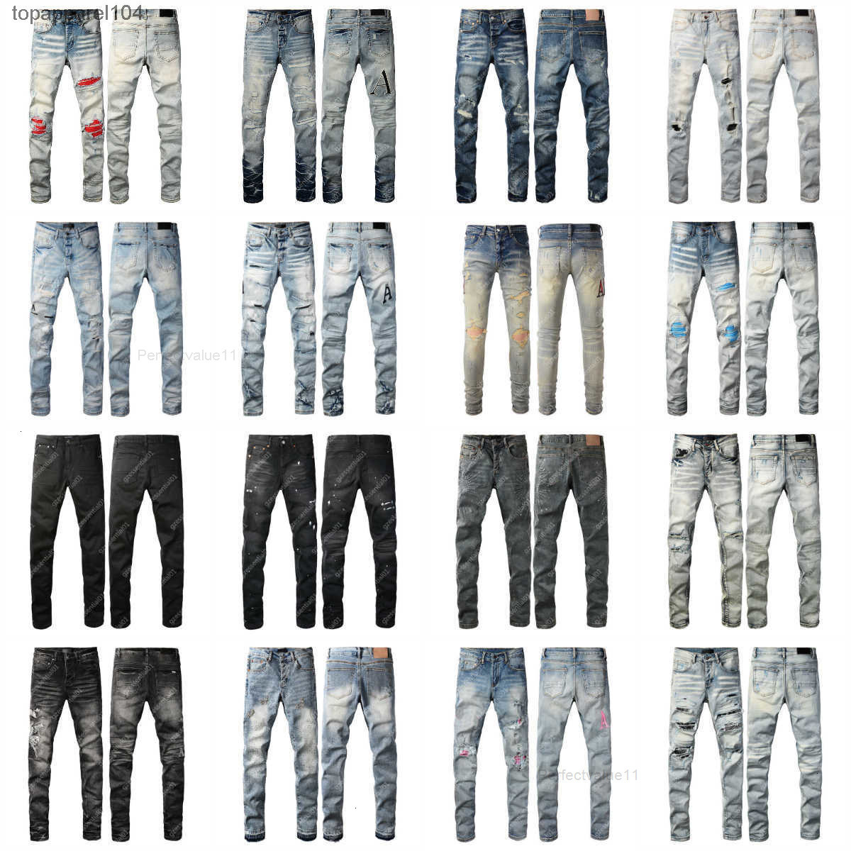 Men's Purples Jeans Fashion Mens Denim Shorts Cool Style Designer Pant Distressed Ripped Biker Black Blue Jean Slim Fit Motorcyc Stretch Y