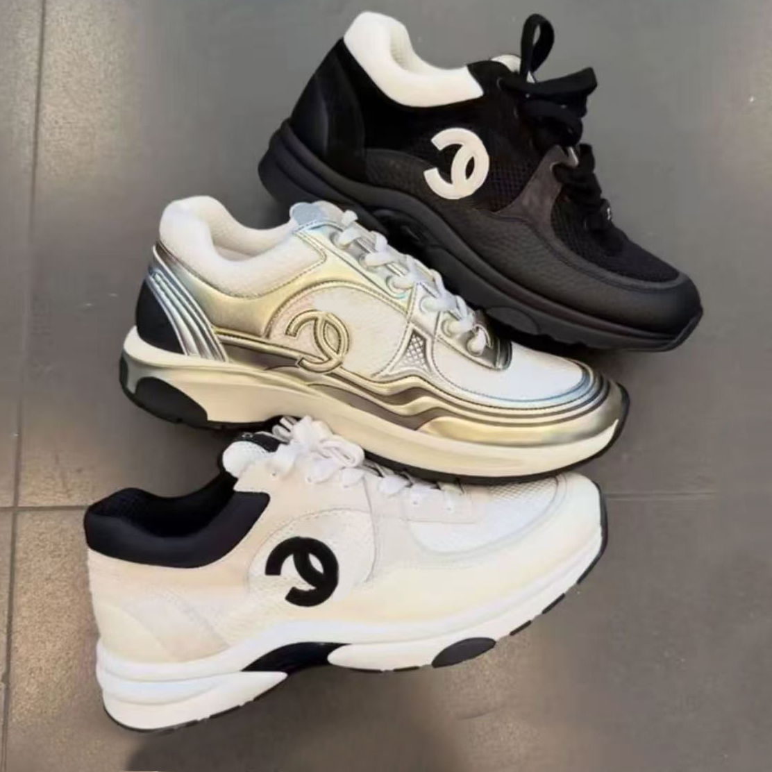 Designer CC Women Shoes Sneakers Trainer Casual Shoes cc Metallic Chunky Golden Silver Black White Luxury Style Mesh Suede Platform Running Shoes
