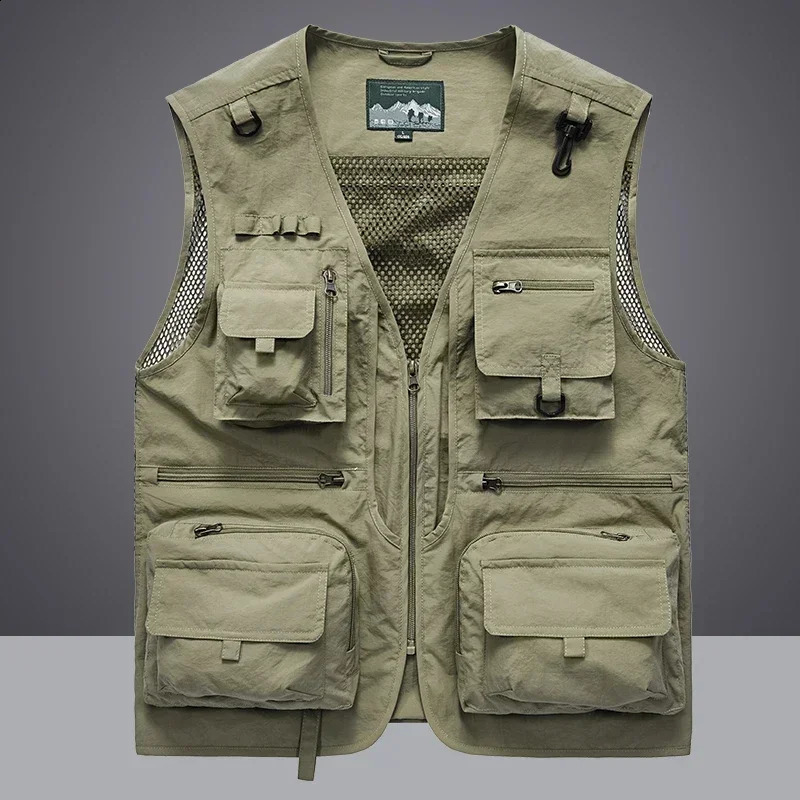 Summer Men Unloading Vest Casual Mens Pographer Waistcoat Mesh Work Sleeveless Jacket Tools Pocket Vest 6XL 260920