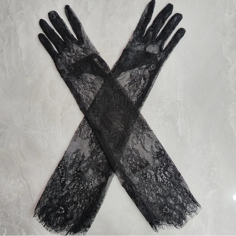 Fairy Black Lace Floral Bridal Wedding Gloves Lady Elegant Thin Long sexy gloves Evening Party NightClub Accessories Sheer Glove 260920