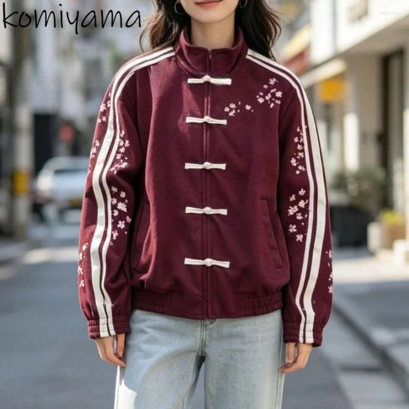 Stripe Flower Print Roupas Feminina Stand Collar Ropa Mujer 2026 Woman Jackets Disc Button Jacket Chinese Style Roupa