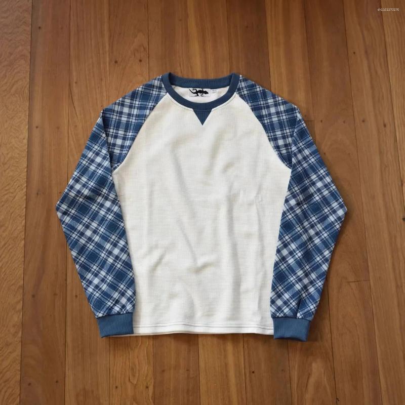 Vintage Plaid Raglan Long Sleeve T Shirt Women Waffle Texture Contrast Check Retro Grunge Casual Loose Basic Top