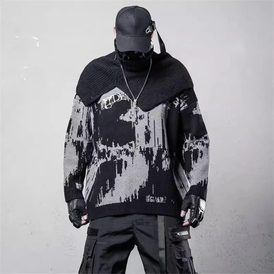 Mens Knitted Sweater Streetwear Hip Hop Punk Graffiti Print Pullover Men Oversized Harajuku Vintage Loose Casual Sweaters Male 260920