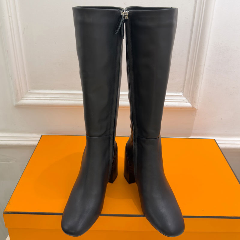Designer Fashion Week Knee Boots Womens Autumn Winter Boots High Quality Leather Upper Soft Comfortable Leather Lining Boots Classic Brand Round Hea