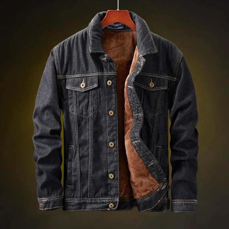 Winter Men Denim Jackets Thick Outerwear Coats Mens Warm Fleece Denim Jacket Black Casual Mens Coat Cotton Jacket Mens Clothing 260920
