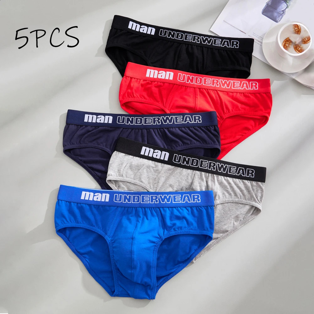 5PCS Cotton Mens Casual Shorts Stylish Monogram Personalized Briefs Comfortable Solid Color Sexy Underwear 260920