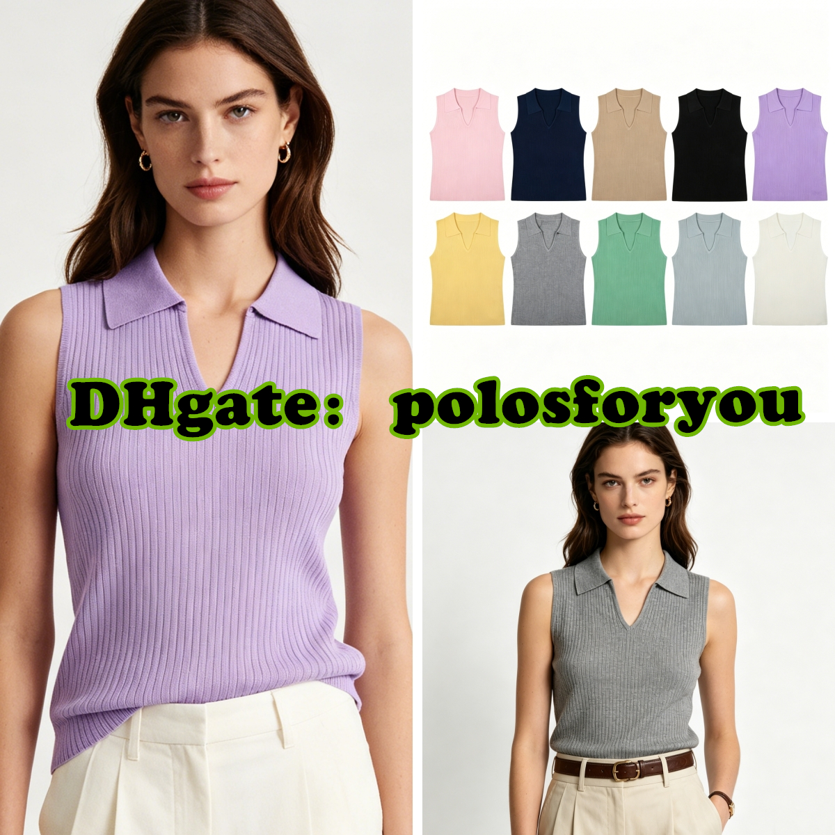 tank top polo sweater t shirt women designer tank top knitted lapel short sleeved slim fit elegant vintage style summer outfit