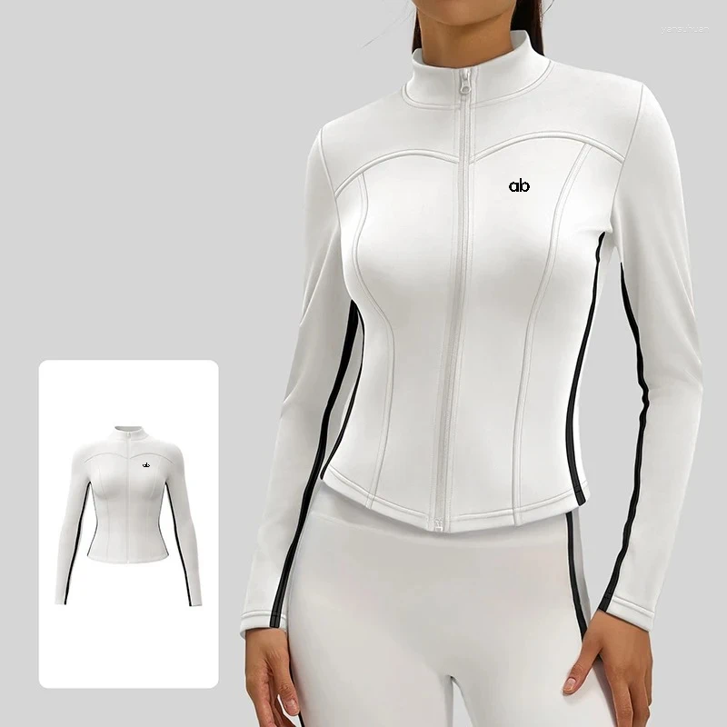 Women Spring Autumn Stand Collar Long Sleeve Yoga Outerwear Slim Fit Windproof Running Outdoor Gym Fitness Sports Top