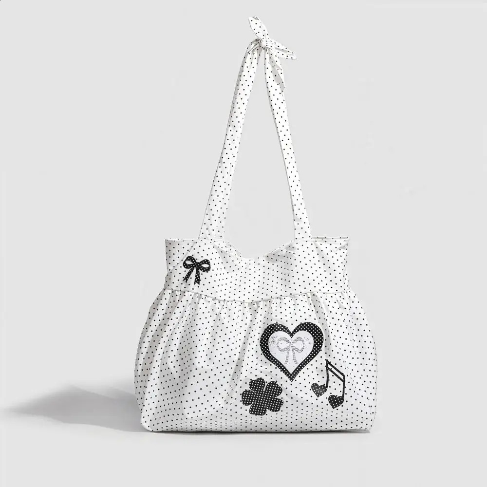 Casual Canvas Shoulder Bag Polka Dot Print Large Capacity Crossbody Bag Korean Simplified Lightweight Commuting Bag Women 260920