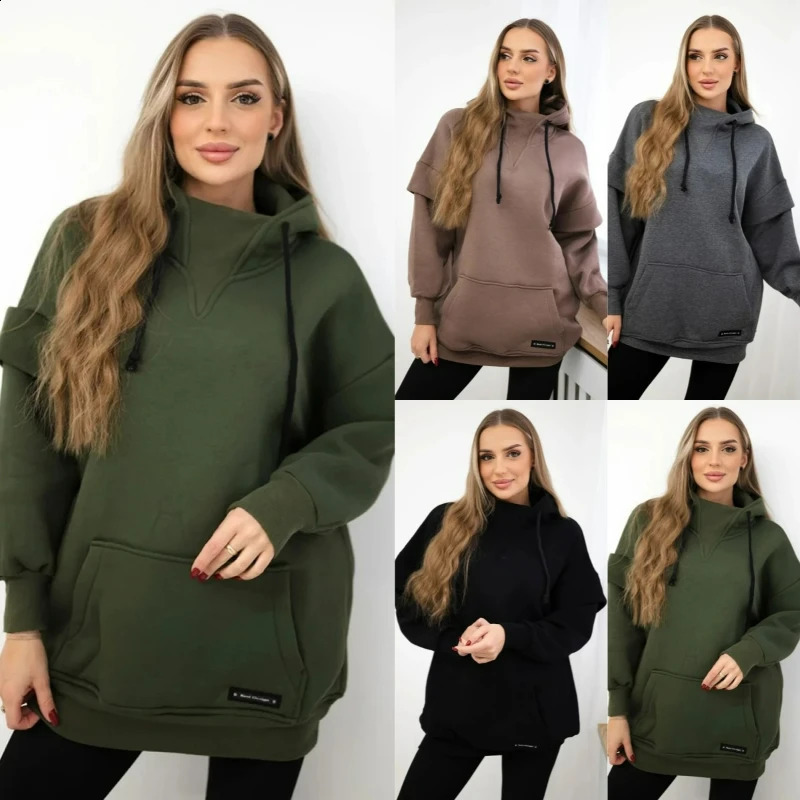 Sweatshirts Women Solid Thick Warm Tops Hoodies Long Sleeve Sporty Sweatshirt Pockets Casual Y2k Streetwear Autumn Winter 2026 260920
