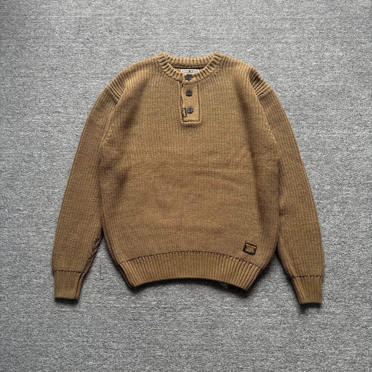 Mens Henry Collar Knitted Sweater Fall and Winter Thick Knit Pullover Top Loose Shoulder Casual Long Sleeve 260920