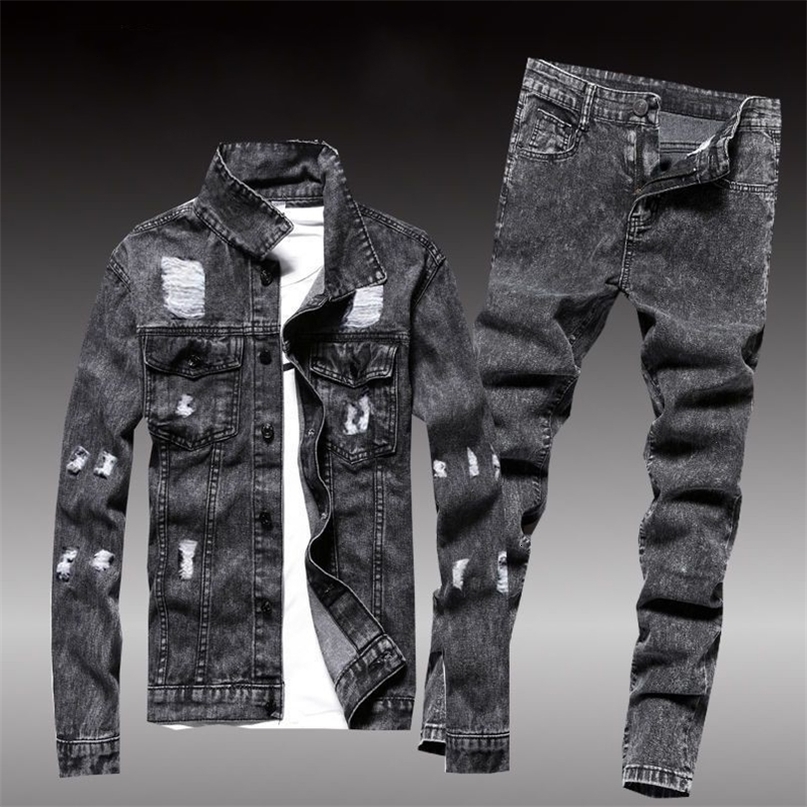 Autumn Winter Men Jean Set Jacket Cowboy Jeans Suit Handsome Mens Clothing Cultivate Ones Morality 260918