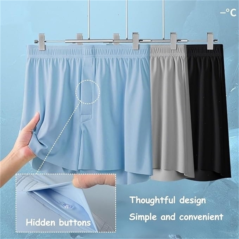 Boxer da uomo in seta di ghiaccio Pantaloncini Intimo di grandi dimensioni Uomo Vita media Pantaloni larghi Ragazzo Pigiama da casa Mutande Mutandin