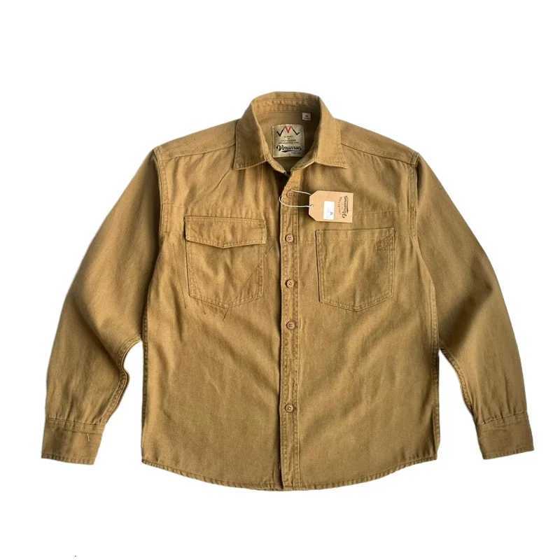 Men's Casual Shirts 100% cotton spring and autumn coarse canvas washed overalls shirt coat men's long sleeve solid color lapel casual shir