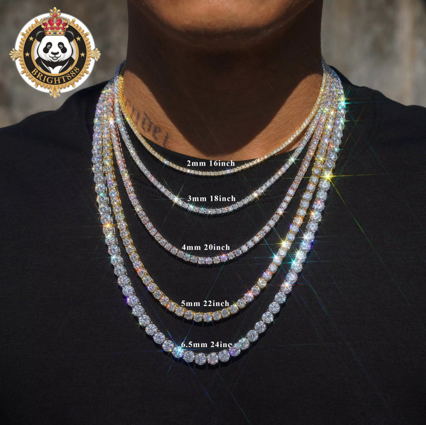 Hip Hop Iced Out Fine Jewelry 5MM Moissanite Diamond S925 Sterling Silver Moissanite Women Men Tennis Chain Necklace