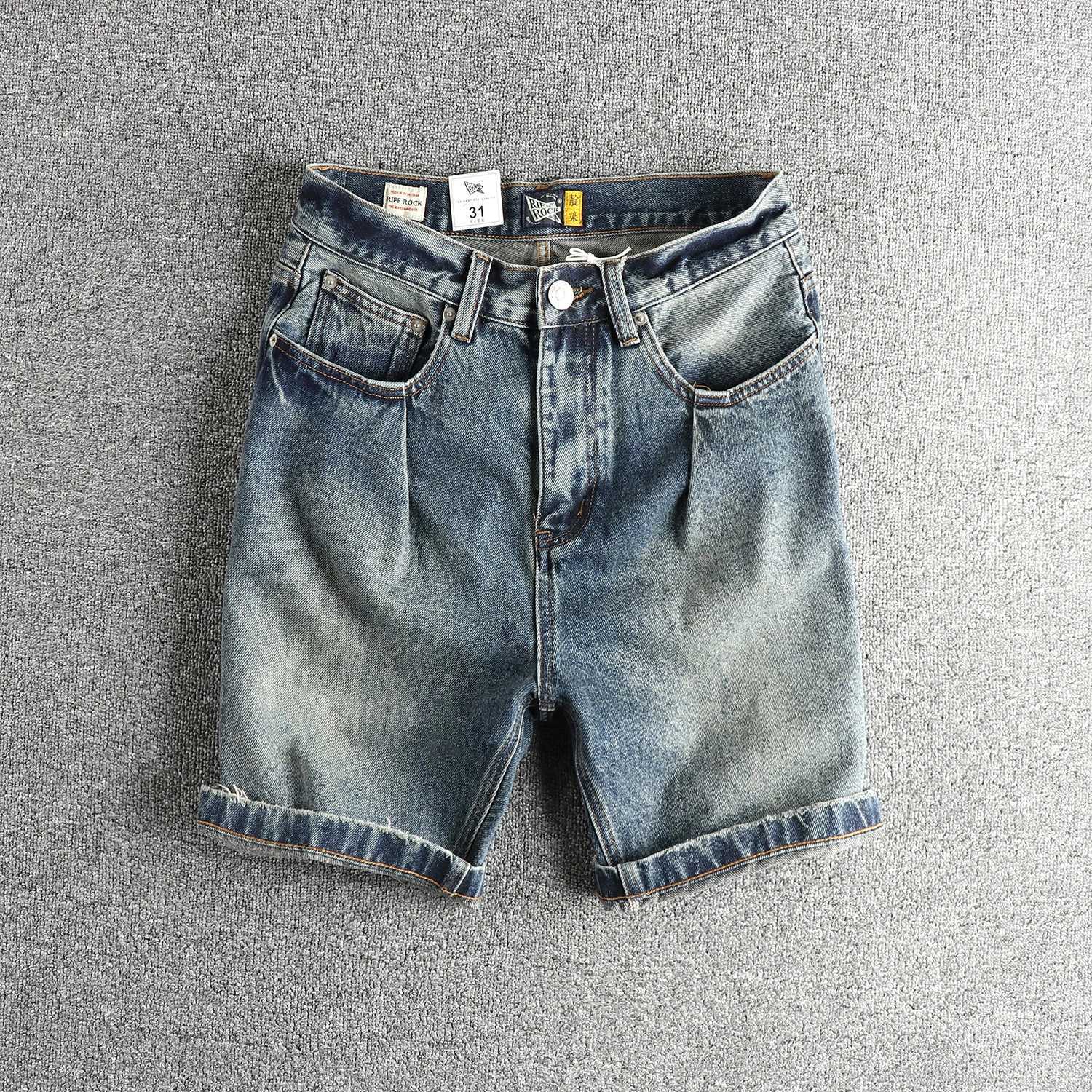 Men's Jeans Vintage blue yeast ground wash to do old denim shorts men's summer American trend youth loose shorts X260919