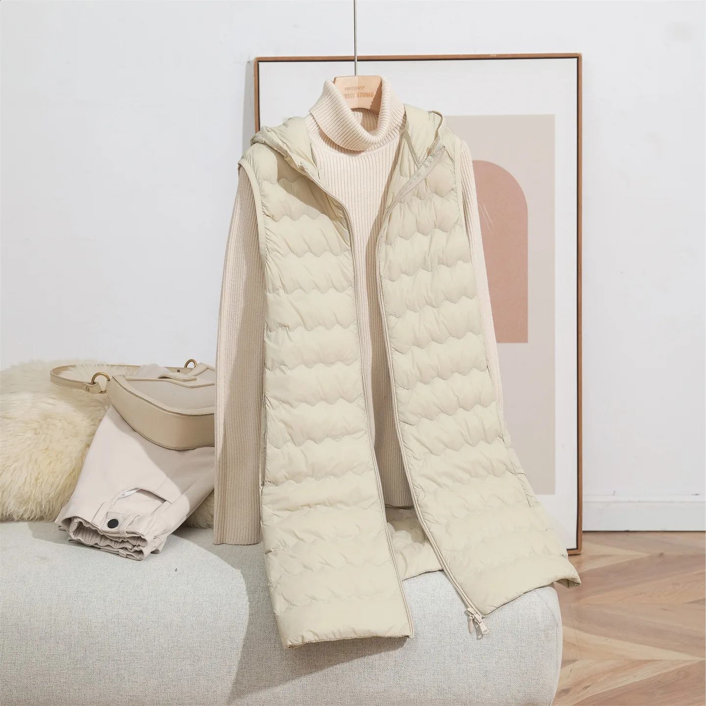 SEDUTMO Ultra Light Thin Duck Down Vest Women Winter Long Quilted hooded Jackets Slim Waistcoat Autumn Basic Parkas ED2147 260918