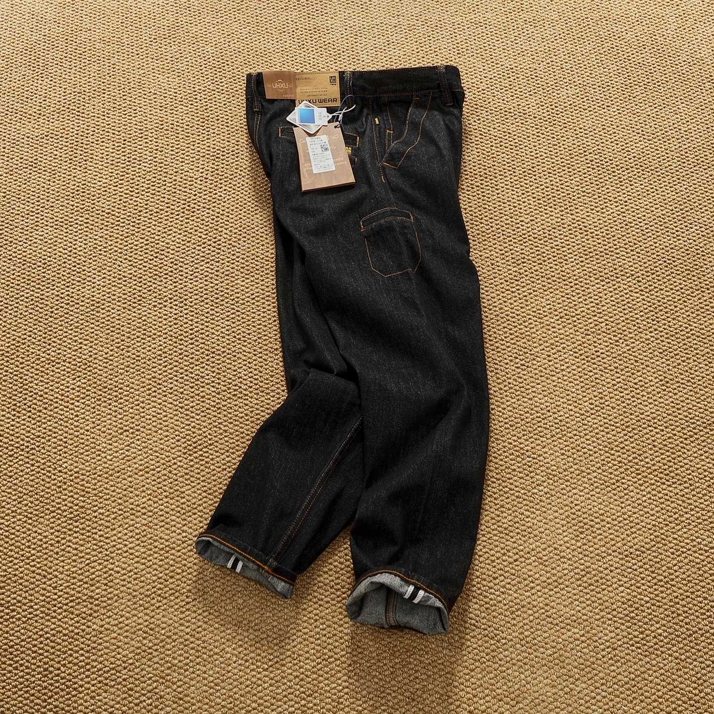 Men's Jeans Autumn and winter heavy loose straight tapered jeans men's craft black dyed work jeans X260919