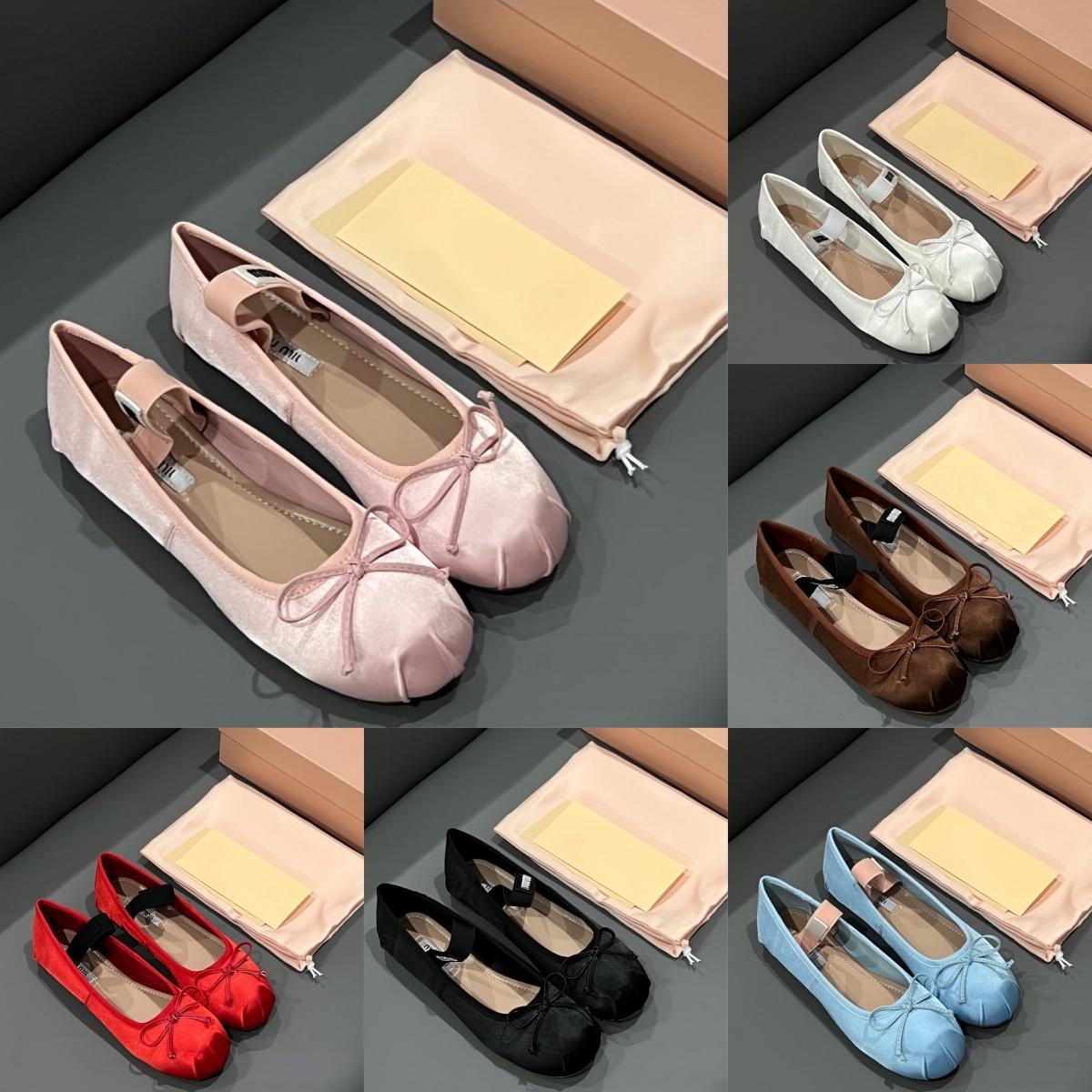 Ballerine Scarpe firmate Donna Scarpe da ballo rosa Ballerine in raso Bowknot Punta rotonda Bocca bassa Scarpa singola Mary Jane comodi sandali piat