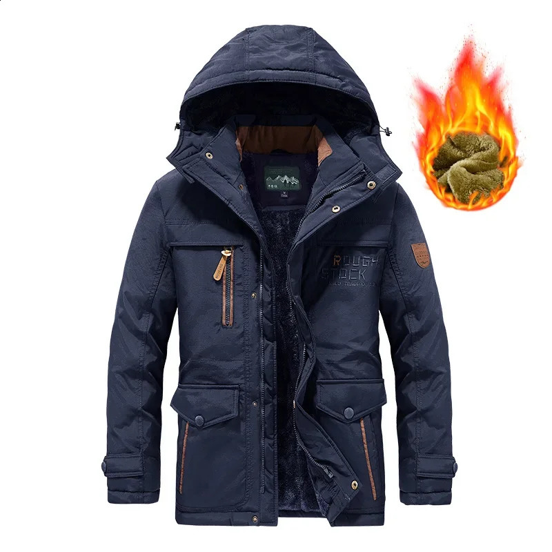Multi Pockets Warm Parkas Fleece Down Jackets Fashion Male Outdoor Tooling Casual 6XL Men Hooded Long Winter 260920