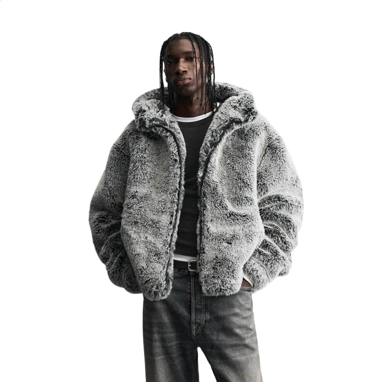 Mens Fashion Faux Fur Overcoat Winter Warm Hooded Windproof Fur Jacket Thick Thermal Parkas Outerwear For Male 260920