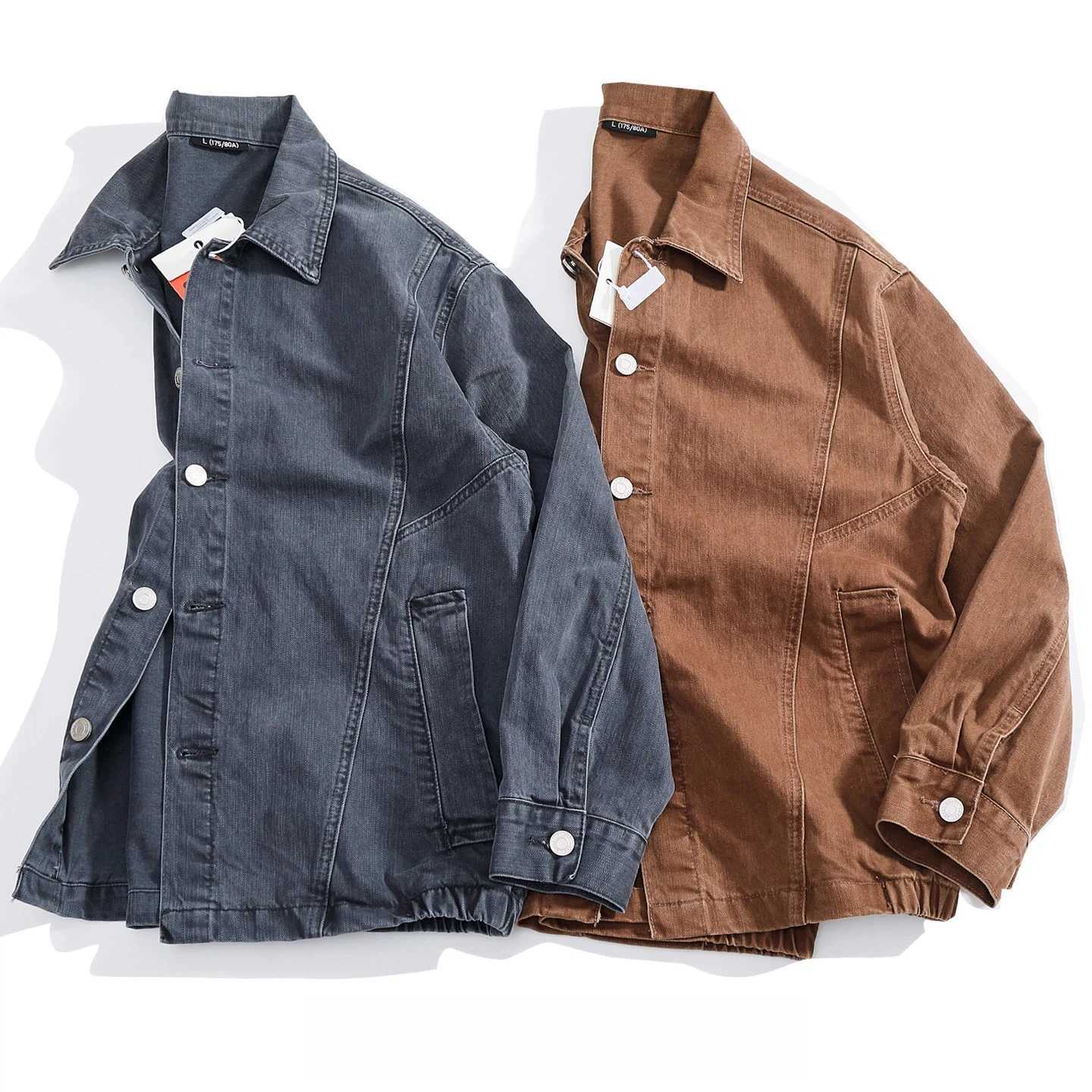 Men's Jackets 100% cotton men's lapel woven workwear jacket hem elastic loose shoulder spring and autumn casual jacket top X260919