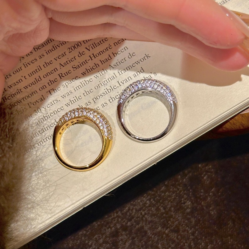 Vintage Ancient Method gold Row Diamond Half Circle Full Star Inlay Light Luxury Simple High-end Personality Ring