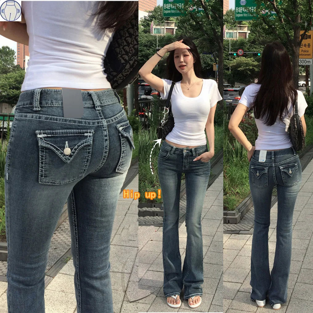 Jeans da donna con testa di Buddha gotico Y2K Abbigliamento Tasca hip-hop Ricamo Jeans larghi blu vintage Pantaloni a gamba larga a vita bassa 26091