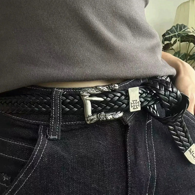 Fashion Plus Size Mens Belt Cross High Quality y s Punk Jeans for Women Gothic Black Braided Waistband 260918