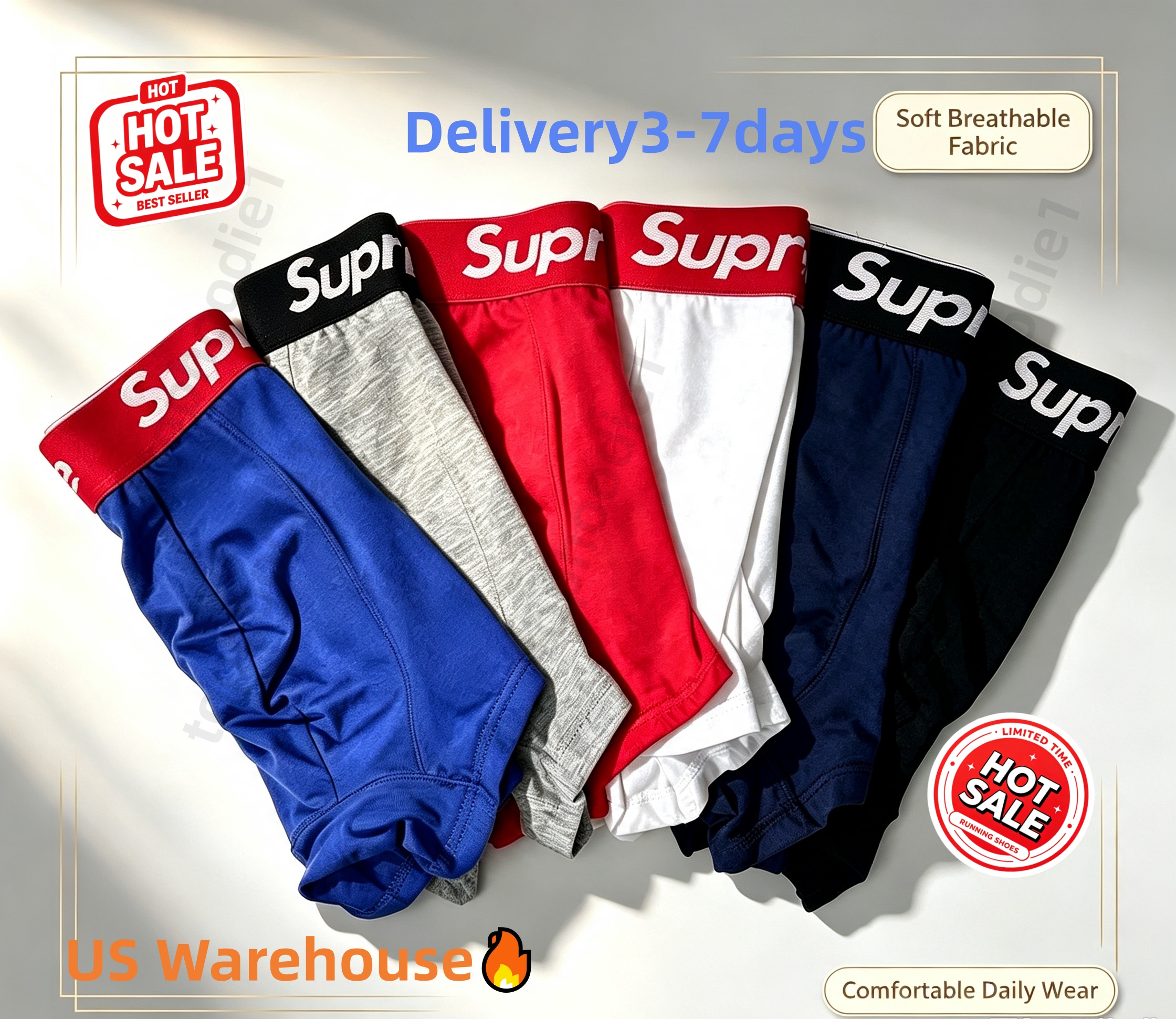 Men's breathable 3 pieces underwear boxers students saupes new solid color women's new fashion brand youth trend High quality men's b