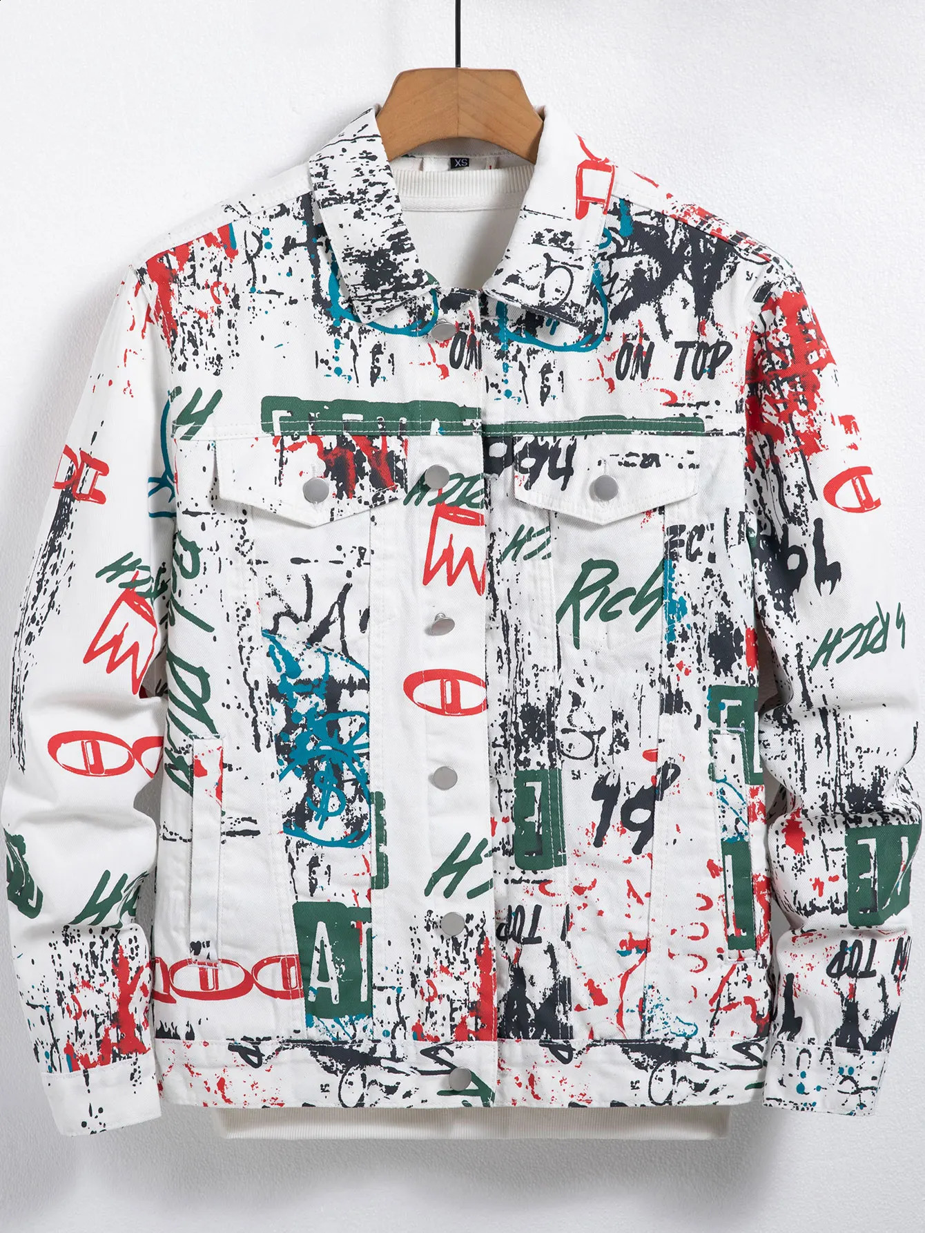 Mens springsummer graffiti print denim jacket regular size. Stylish street style. 260920