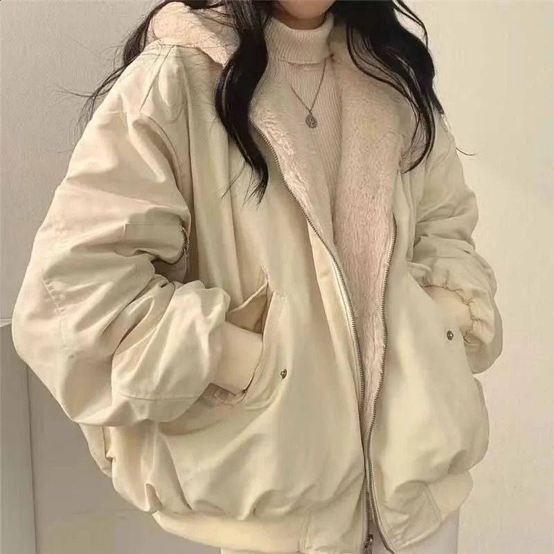 Smvp Winter Thicken Warm Parkas Women Fashion Double Sided Hooded Fleece Coat Ladies Korean Loose Long Sleeve Zip Up Jackets 260920