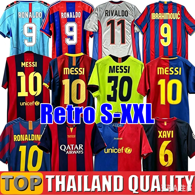 Rétro FC Barcelone Maillots de football Barça RONALDINHO A.INIESTA 02 04 06 08 XAVI RIVALDO HENRY PUYOL 10 12 14 16 18 vintage chemise de footbal