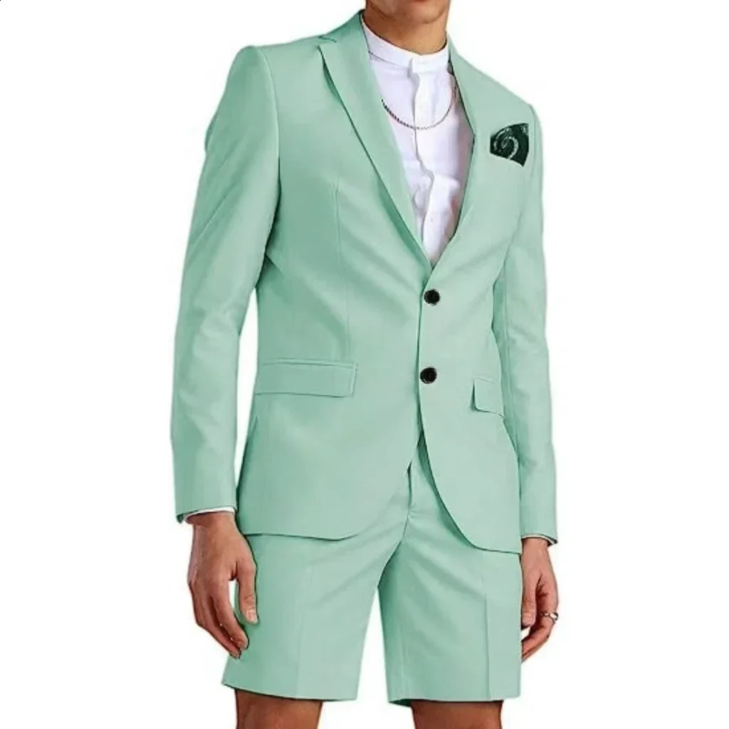 Men's Slim Fit 2Piece Suit Blazer And Shorts Pant Set Notched Lapel Two Button Tuxedo Summer Wedding Sports 260918