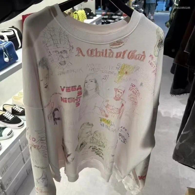 Paly Arrival Hoodies Grey Cotton O-Neck Long Sleeve Coat Print Letter Graffiti Cartoon Men Women High Quality Oversize
