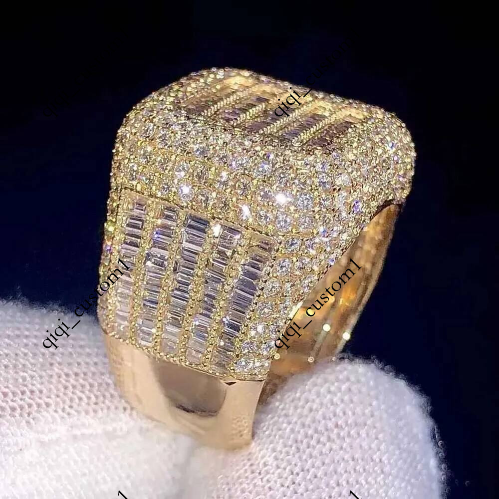 AAA Gems Mens Iced Out Baguette Dia Engagement Sier VVS Moissanite Champion Custom Hip Hop Ring Q260617